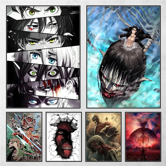1PC Popular Japanese Anime Attack On Titan Poster Self-adhesive Art Waterproof Paper Sticker Coffee House Bar Room Wall Decor