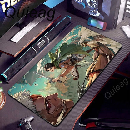 New HD Printing Attack on Titan Anime Desk Mat Large Lock Edge Mouse Pad Computer Mousepad Gaming Laptop Keyboard Mouse Mats Rug
