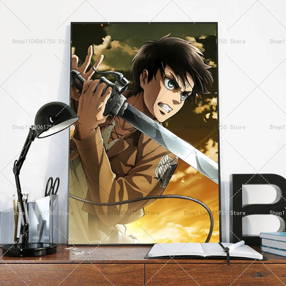 1PC Anime Attack On Titan Eren Jeager Poster Self-adhesive Art Waterproof Paper Sticker Coffee House Bar Room Wall Decor