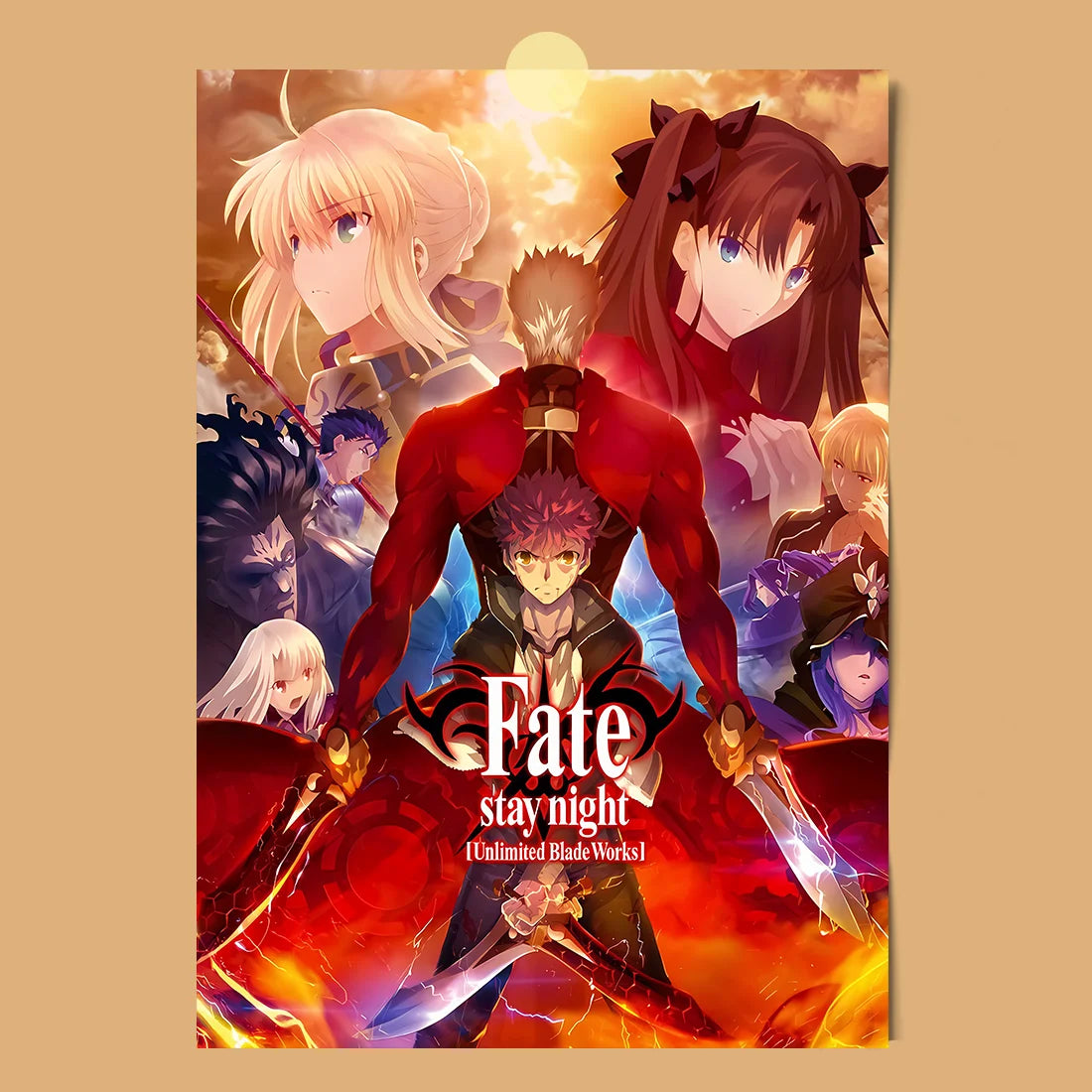 AZNM Fate Stay Night Canvas Wall Art, Unlimited Blade Works Saber Rin Tohsaka Shirou Emiya Anime Poster, Frameless Canvas Print,