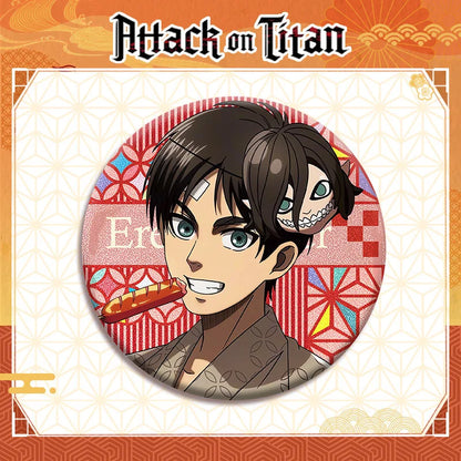 Attack on Titan 58 Badge Plain Glossy Film 58 Pin Anime Eren Yeager Ackerman Merchandise Souvenirs Collectibles Action Figures