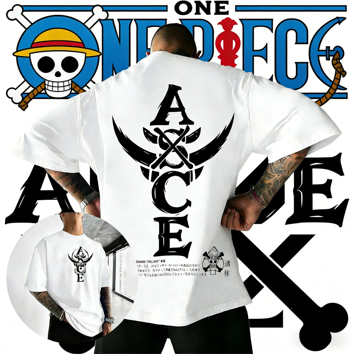 2026 Summer One Piece Portgas D. Ace ASCE Cotton T-Shirt Vintage Skull Print Casual Streetwear for Men Women Teens Anime Fans
