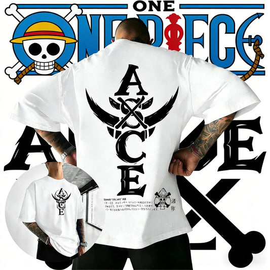 2026 Summer One Piece Portgas D. Ace ASCE Cotton T-Shirt Vintage Skull Print Casual Streetwear for Men Women Teens Anime Fans