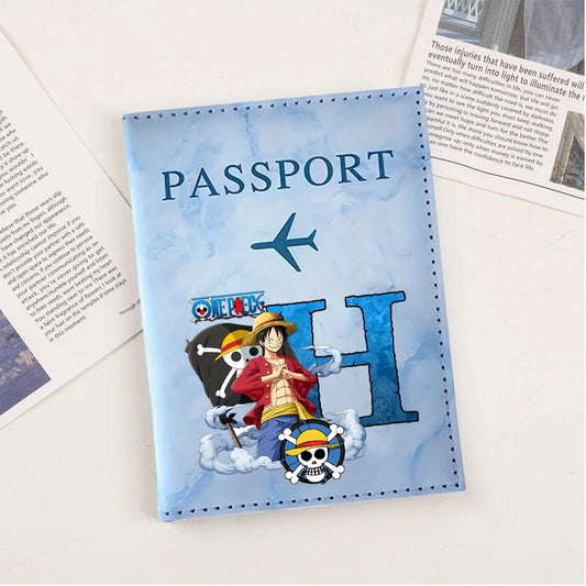 Anime One Piece PU Passport Case  Luffy Letter A-Z Print Travel Passport Holder Plane Ticket Organizer Id Card Holder Coin Purse
