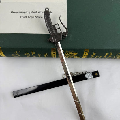 Attack on Titan Sword Model 22cm/8.66in Zinc Alloy Rust-Resistant Spring Release Scabbard Not Sharp Anime Gift Display for Fans