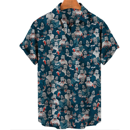 Japanese Anime Pattern Shirts 2023 Summer New men's Shirt 3D Printing Horror Print Hawaiian Clothing Personalized Design Men Top
