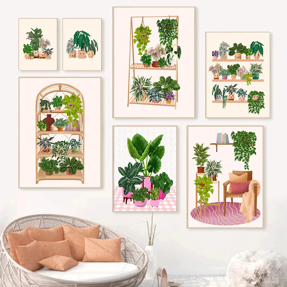 Trendy Cute Plants On A Shelf Posters Modern Quirky Plant Minimalism Prints Canvas Painting Wall Pictures Home Living Room Decor