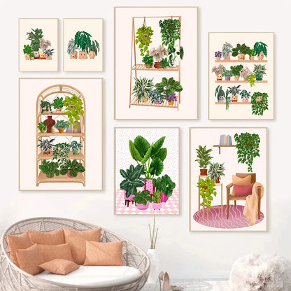 Trendy Cute Plants On A Shelf Posters Modern Quirky Plant Minimalism Prints Canvas Painting Wall Pictures Home Living Room Decor
