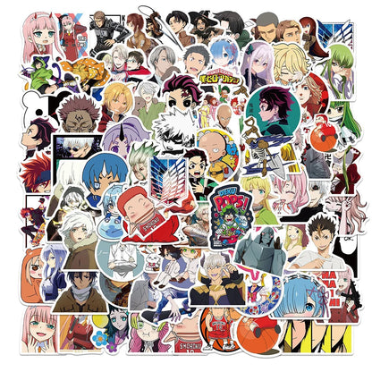 50/100pcs Cartoon Mix Anime Stickers Attack On Titan Jujutsu Kaisen Decals Skateboard Laptop Car Motorcycle Waterproof Sticker