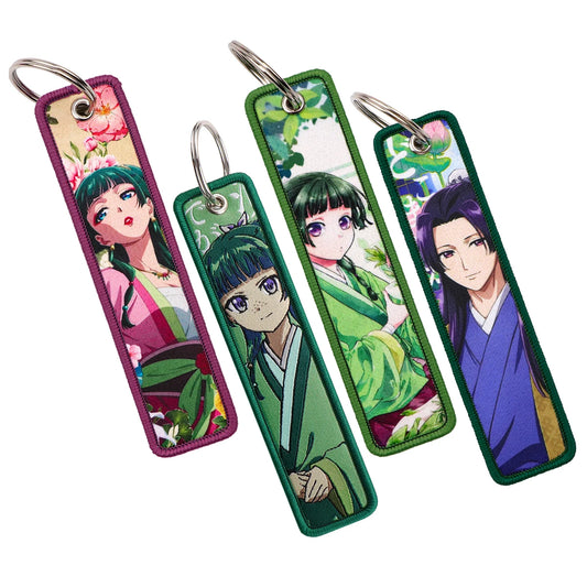 Cute Girls Embroidered Keychains Key Fobs Anime Couple Key Tags Cartoon Key Rings for Bags Cars Gifts Cosplay Accessories