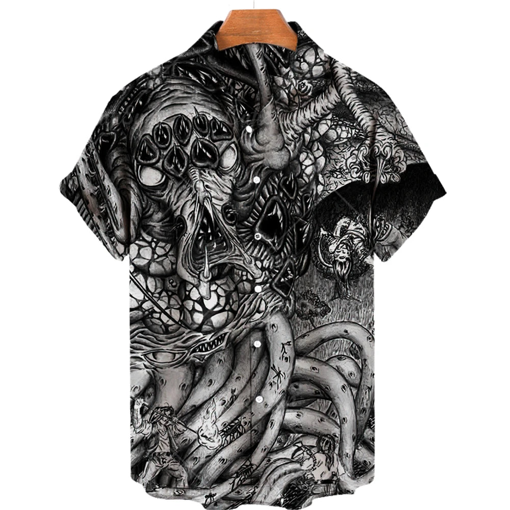 Japanese Anime Pattern Shirts 2023 Summer New men's Shirt 3D Printing Horror Print Hawaiian Clothing Personalized Design Men Top