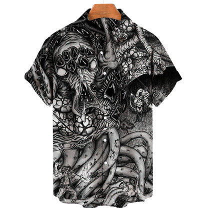 Japanese Anime Pattern Shirts 2023 Summer New men's Shirt 3D Printing Horror Print Hawaiian Clothing Personalized Design Men Top