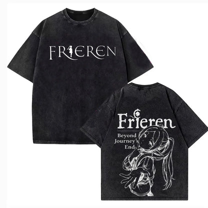 2026 Japanese Anime Frieren Beyond Journey's End T Shirt Vintage Washed T-Shirt Men's Clothing Short Sleeve Cotton Tee Tops
