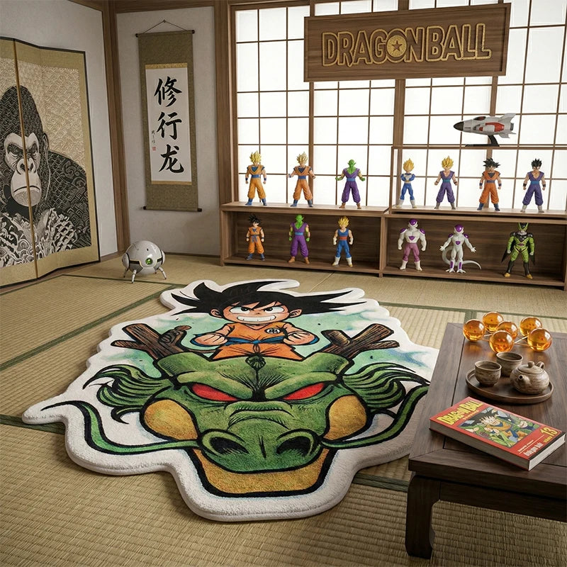 Anime Dragon Ball Z Rug Goku and Shenron Custom Shaped Plush Area Rug for Living Room Bedroom Dorm Anti-slip Soft Carpet Gift