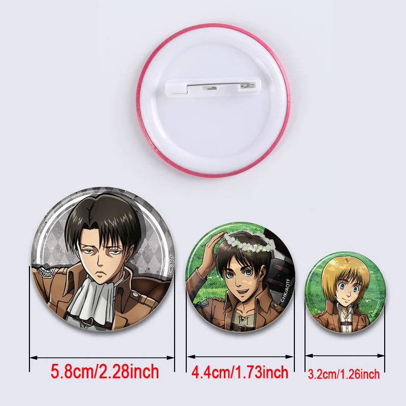 Eren Levi Armin Arlert Erwin Cartoon Badge Attack on Titan Brooches on Backpack Clothes Handmade Round Pins for Gift Accessory
