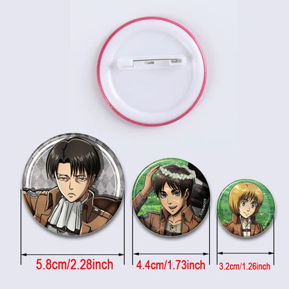 Eren Levi Armin Arlert Erwin Cartoon Badge Attack on Titan Brooches on Backpack Clothes Handmade Round Pins for Gift Accessory