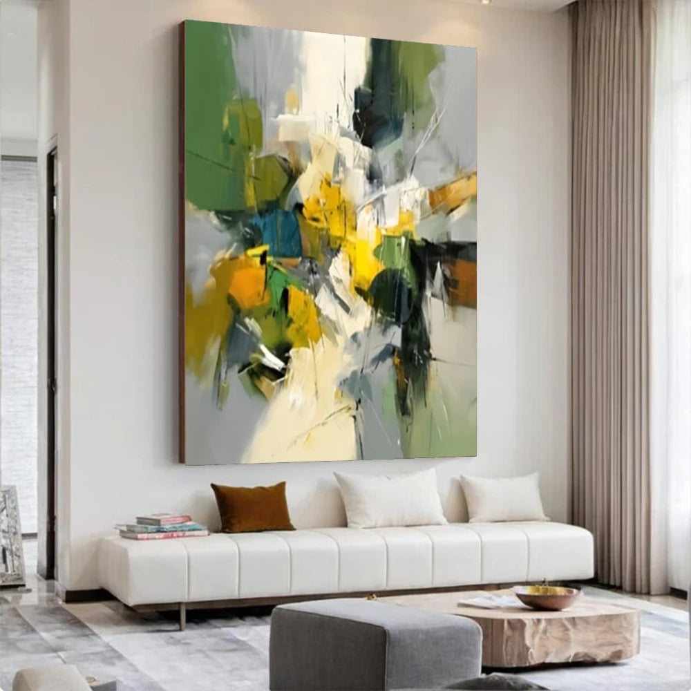 Large Picture Abstract Oil Painting on Canvas - Handmade Art Knife Drawing Wall Images for Home Living Room Decor Mural Artwork