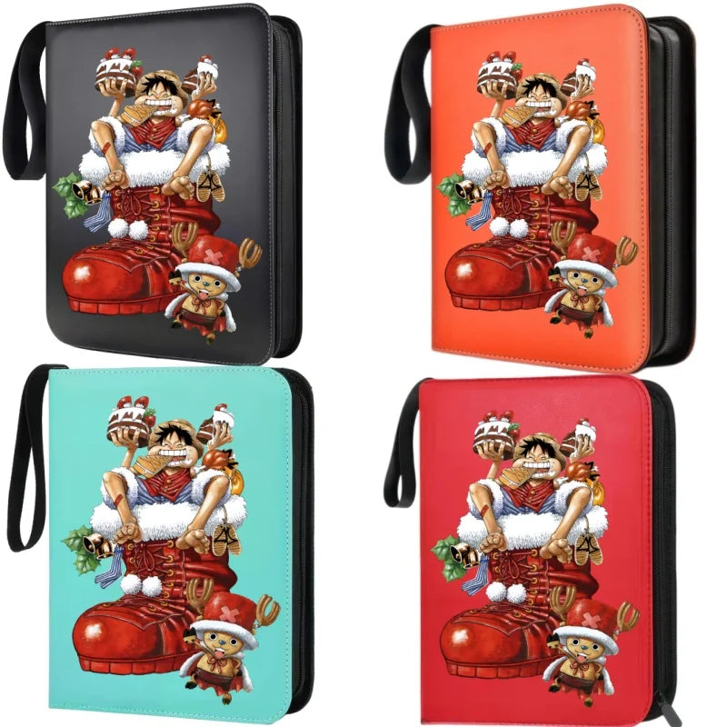 400pcs Large Capacity PU Zipper Card Album One Piece Luffy Zoro Nami 4-grid Loose-leaf Card Binder Anime Collectors Kids Gift