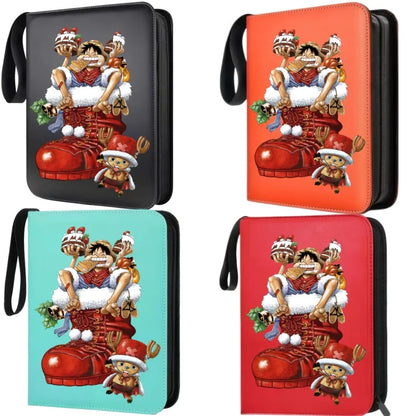 400pcs Large Capacity PU Zipper Card Album One Piece Luffy Zoro Nami 4-grid Loose-leaf Card Binder Anime Collectors Kids Gift