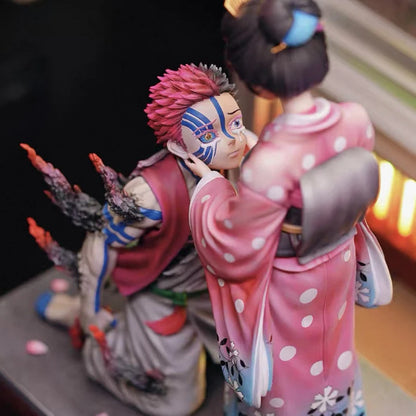 27cm Demon Slayer GK Akaza Koyuki Two Figures Scene Diorama Statue Anime Kimono Couple Collectible Model Toy Desktop Decor Gifts