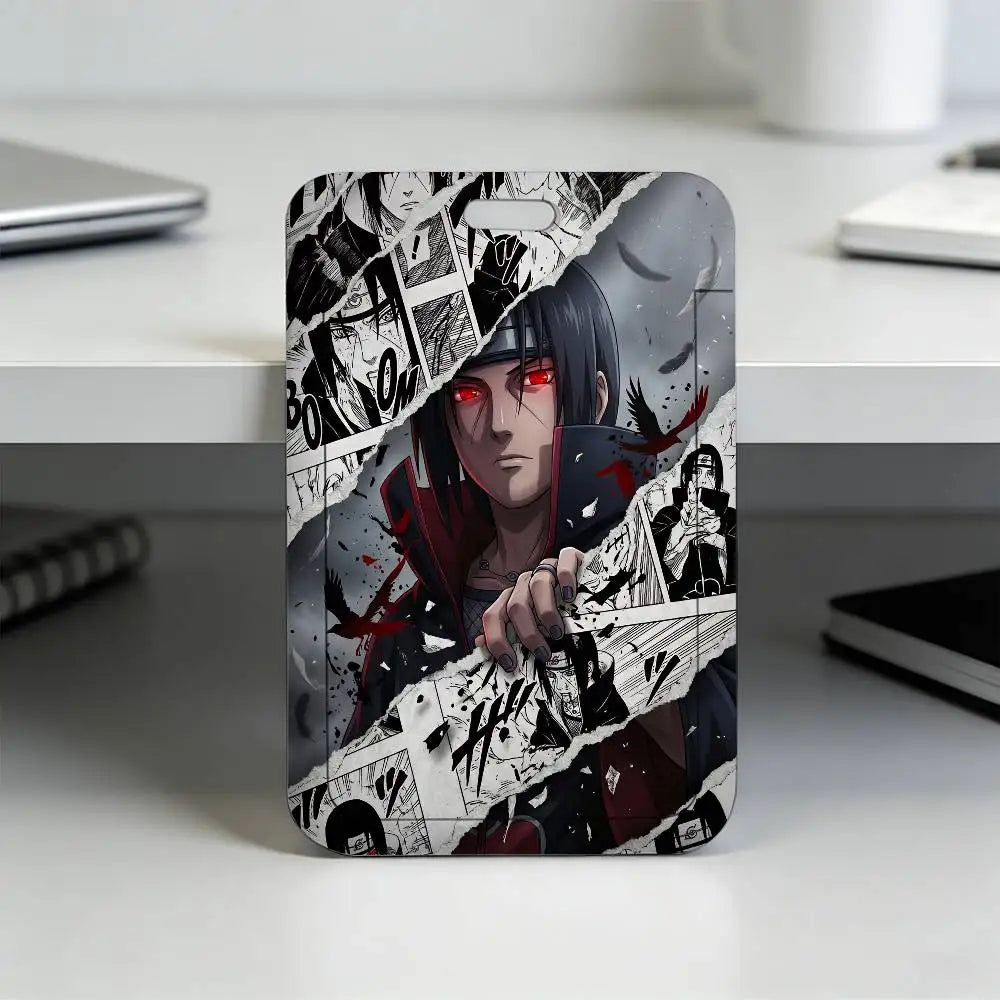 Anime N-NARUTO Akatsuki Itachi Sharingan Transparent Card Holder Employee Plastic Slide Cover Lanyard Work Business ID Bag Bus