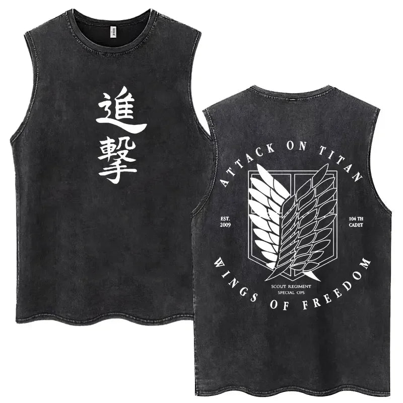 Anime Attack on Titan Eren Jaeger Graphic Vintage Washed Tank Tops Y2k Summer  Loose water washed vest for both men and women