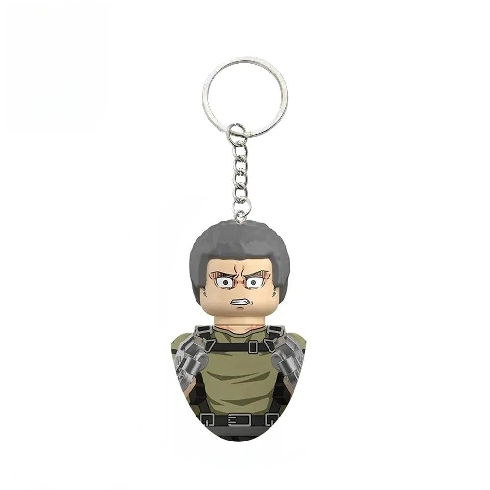 Anime Attack on Titan Building Blocks Keychain Mini Figure Keyring Collectible Toy Pendant for Bag Accessories Fans Gift