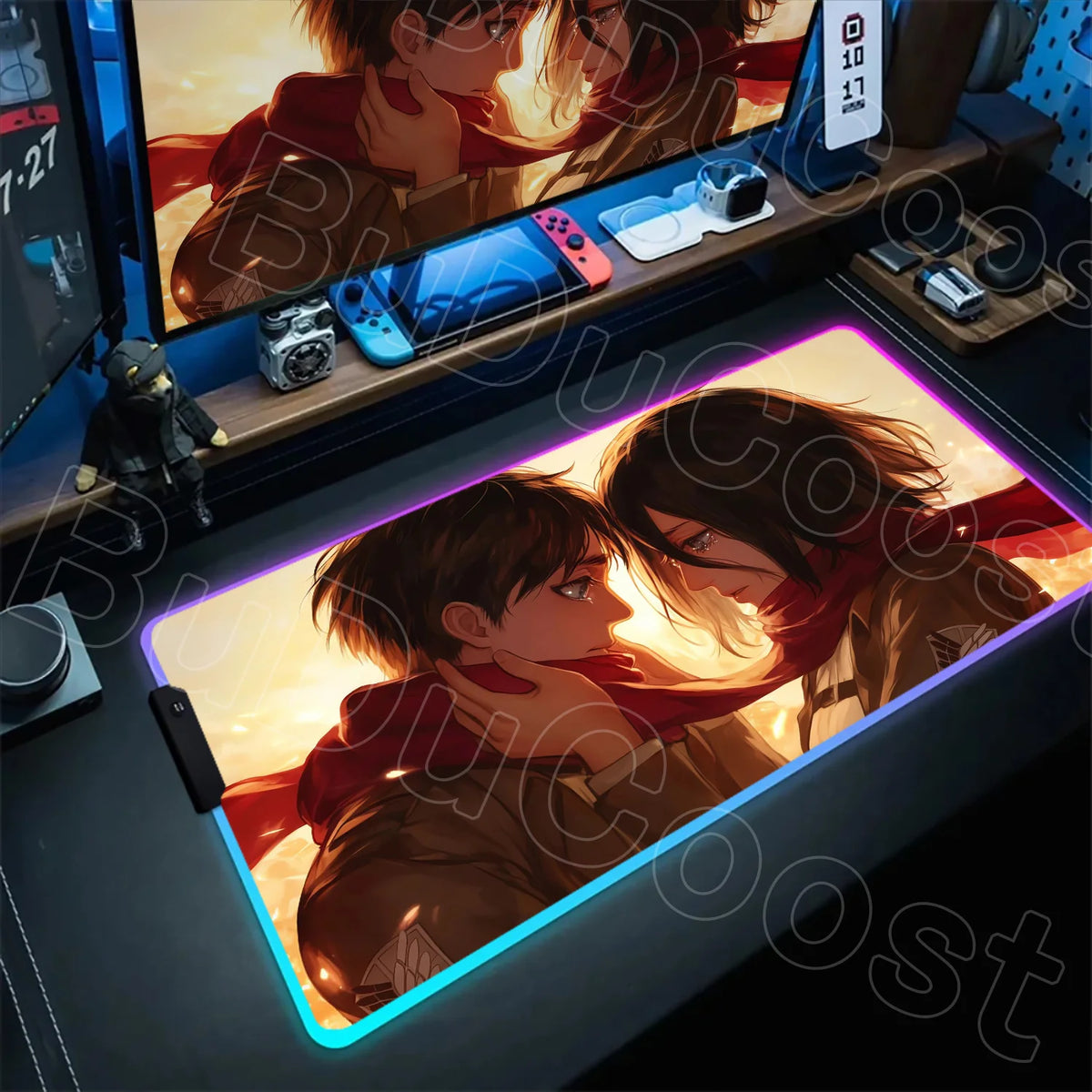 Large RGB LED Mousepad Attack on Titan Mouse Pads Anime Cool Gaming Tapis De Souris Carpet Laptop XXL Gabinete Gamer Accessories