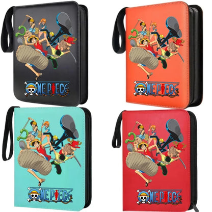 400pcs Large Capacity PU Zipper Card Album One Piece Luffy Zoro Nami 4-grid Loose-leaf Card Binder Anime Collectors Kids Gift