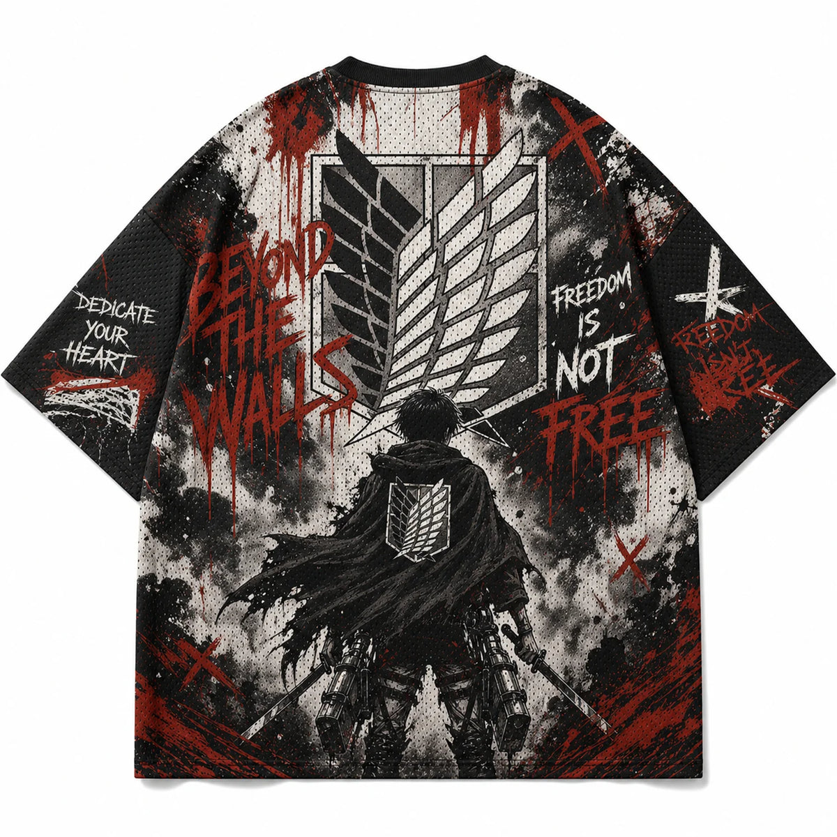 Attack On Titan Giant Titan Survey Corps Graffiti Mesh T Shirt For Men Women Fans Loose Breathable Street Hip Hop Casual Short S