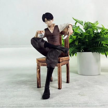 18cm Anime Attack On Titan GK Captain Levi Ackerman Sitting Figure High-Quality Statue Collectible Model Toy Desktop Decor Gift