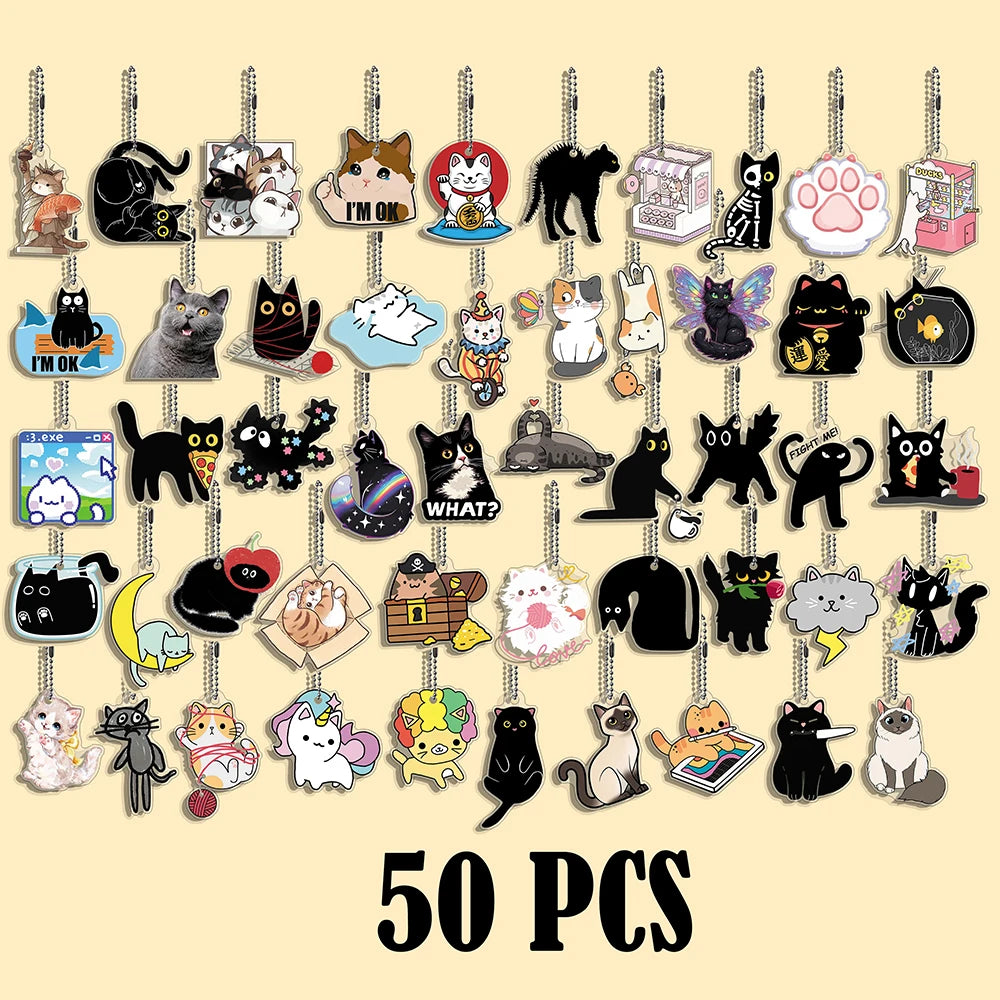 10/50 pcs/set Funny Cat Character Keychain Student Gift Bag
