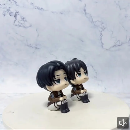 10cm Anime Attack on Titan Figure Look Up Levi Ackerman / Eren Jaeger / Mikasa Cute Q Version PVC Figurine Collectible Toy Model