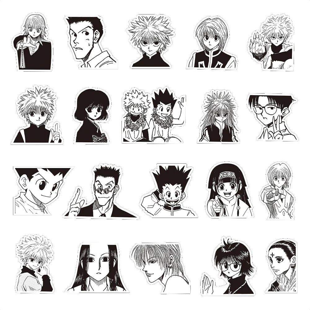 70pcs Black White HUNTERxHUNTER Japanese Anime Stickers GON FREECSS Decals Skateboard Laptop Car Decoration Sticker Kids Toys