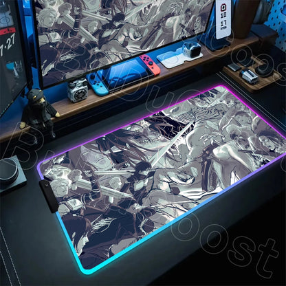 Large RGB LED Mousepad Attack on Titan Mouse Pads Anime Cool Gaming Tapis De Souris Carpet Laptop XXL Gabinete Gamer Accessories
