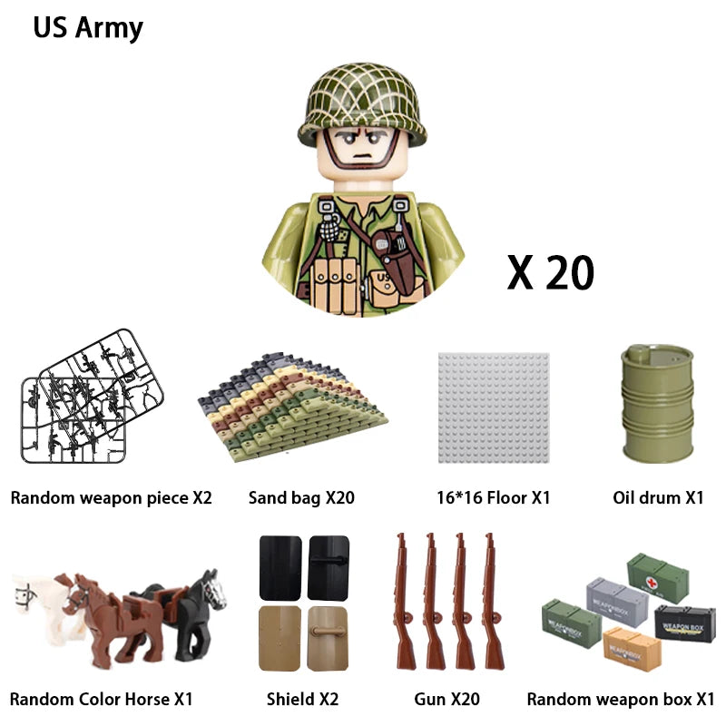 24pcs/batch WW2 Military Character WW2 Army Building Blocks Military Soldier Character Building Blocks Kids Holiday Gift Toys