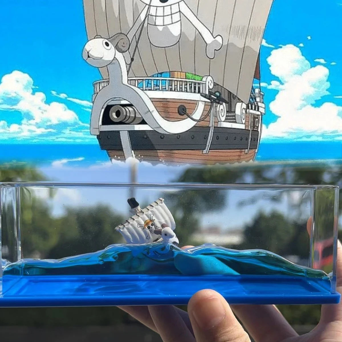 Going Merry One Piece Floating Barcos Fluid Liquid Thousand Sunny Luffy Ship Barcos Floating Boat Desk Decor Decoration Gift