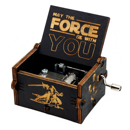 IN STOCK @@Antique carved Wooden Hand Crank Attack on Titan and StarWars Music Box figure Christmas Birthday Gift @@