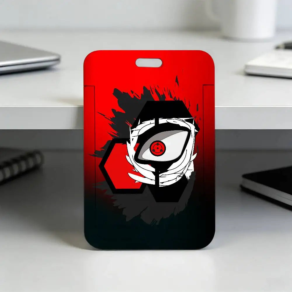 Anime N-NARUTO Akatsuki Itachi Sharingan Transparent Card Holder Employee Plastic Slide Cover Lanyard Work Business ID Bag Bus