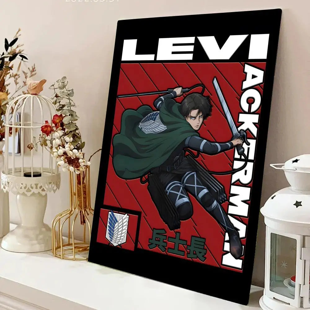 AZNM Attack on Titan Anime Canvas Wall Art, Levi Ackerman Print, Shingeki no Kyojin Home Decor Poster