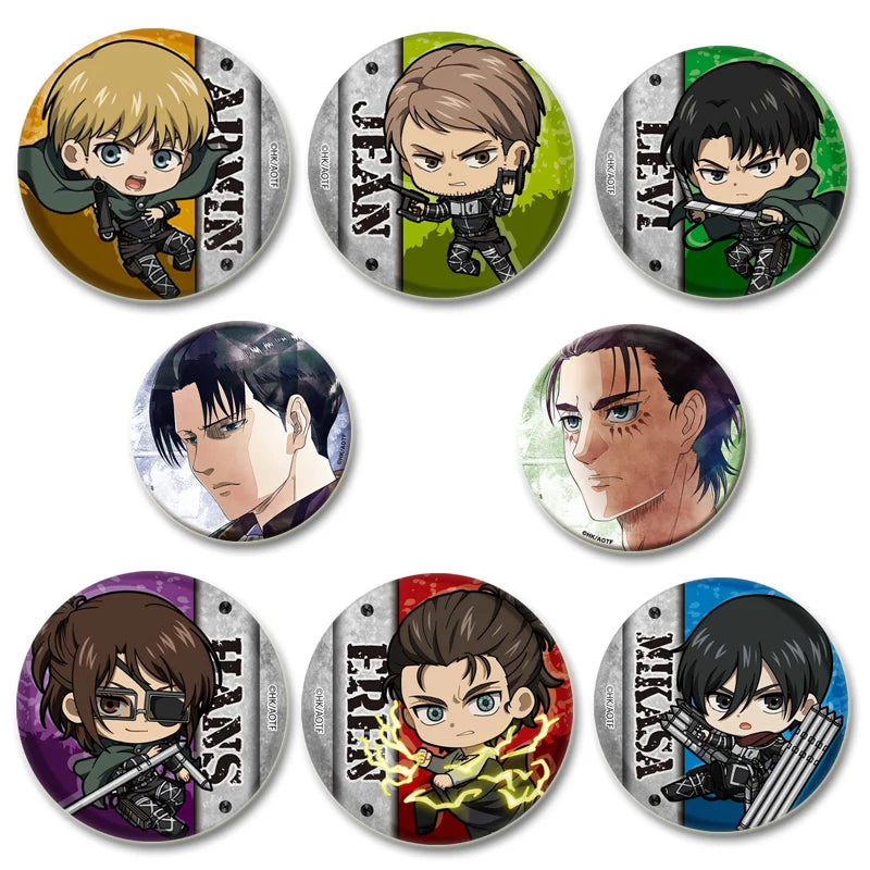 Eren Levi Armin Arlert Erwin Cartoon Badge Attack on Titan Brooches on Backpack Clothes Handmade Round Pins for Gift Accessory