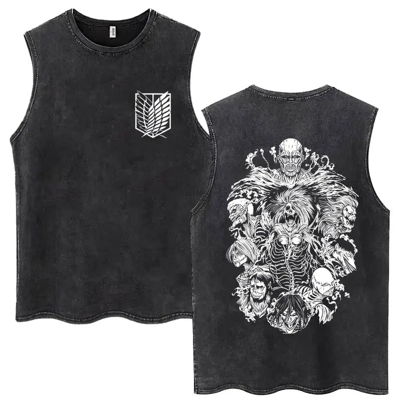 Anime Attack on Titan Eren Jaeger Graphic Vintage Washed Tank Tops Y2k Summer  Loose water washed vest for both men and women