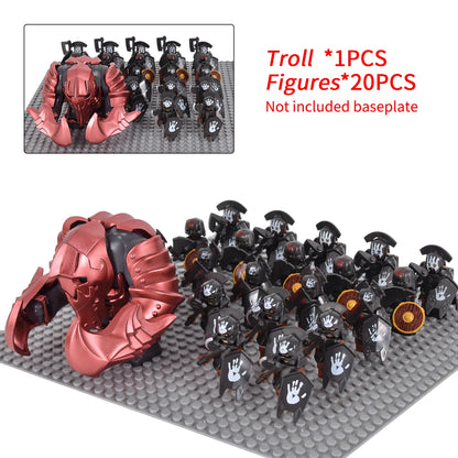 Giant Troll Monster 20Pcs Armored Orc Infantry Figures Medieval Army Building Bricks, Removable Shield Scene Collectible Toy﻿﻿