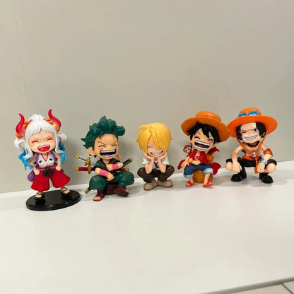 One Piece Anime Figure Sitting Laughing Luffy Action Figure Kawaii Sanji Zoro Ace Yamato Figurine Collection Toy Doll Gift Model