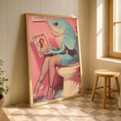 Funny Weird Bathroom Alien on The Toilet Ghost Reading Newspaper Aesthetic Poster Canvas Painting Wall Pictures Home Decor