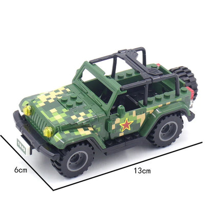 Military Special Forces SWAT Gangster Jeeps Off-Road Vehicle Assault Boat Model Soldier Weapons Building Block Toy For Children