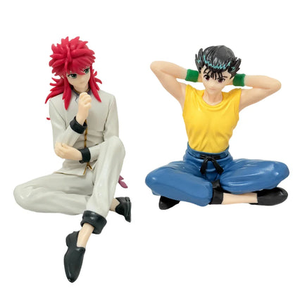 Anime 8cm YuYu Hakusho Urameshi Yuusuke Kurama Sitting posture Figure Toys PVC Model Desktop Ornament Doll Birthday Gifts Hot