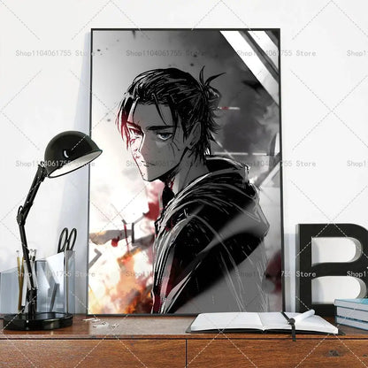 Anime Attack on Titan Eren Jeager Poster Self-adhesive Art Waterproof Paper Sticker Coffee House Bar Room Wall Decor
