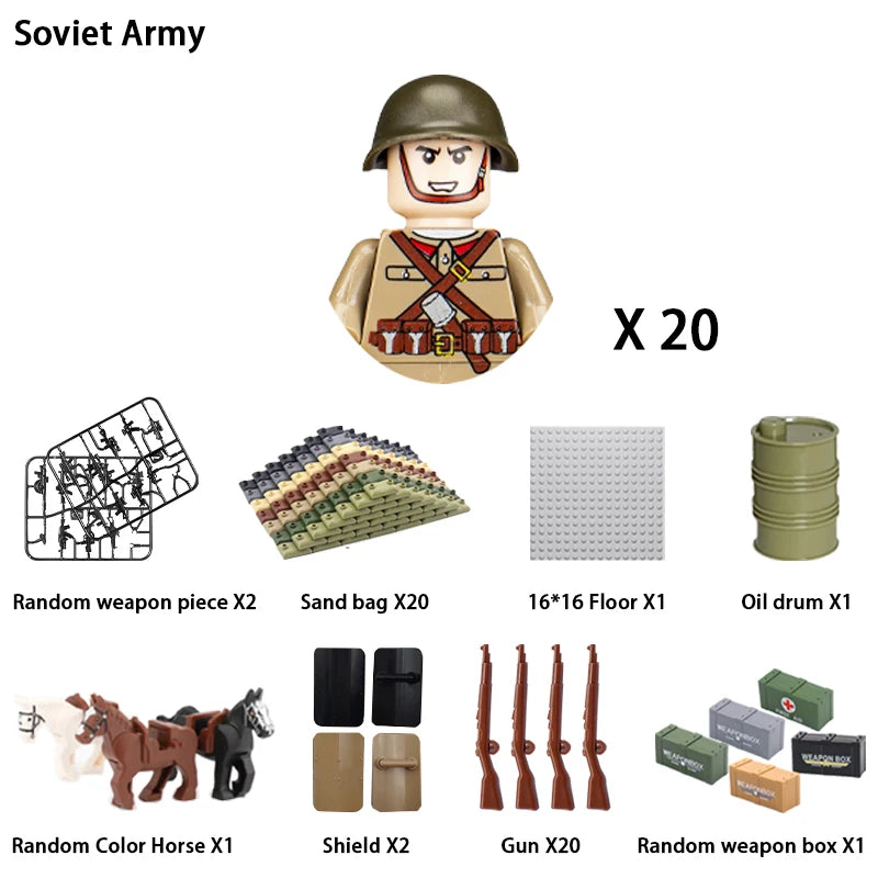 24pcs/batch WW2 Military Character WW2 Army Building Blocks Military Soldier Character Building Blocks Kids Holiday Gift Toys