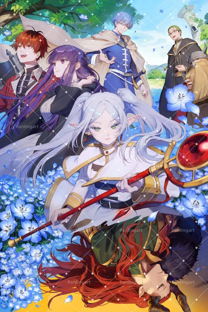 Magic Fantasy F-Frieren Beyond Journeys End Anime Canvas Painting Classic Elf Magic Girl Manga Art Poster Teens' Room Home Decor